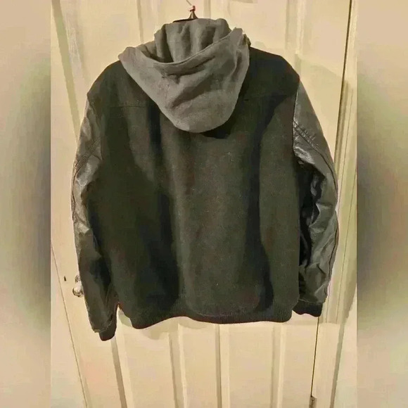 Levi's Charcoal/Black Wool Blend Jacket with Faux Leather Sleeves- Men’s Size XL - Picture 6 of 7